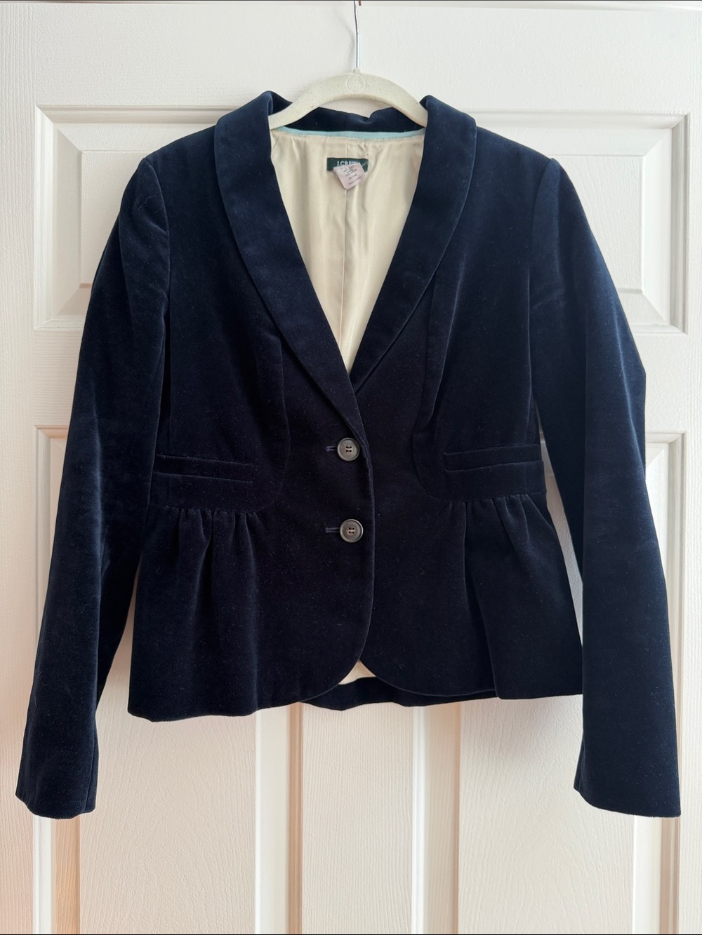 J. Crew Navy Velvet Peplum Blazer